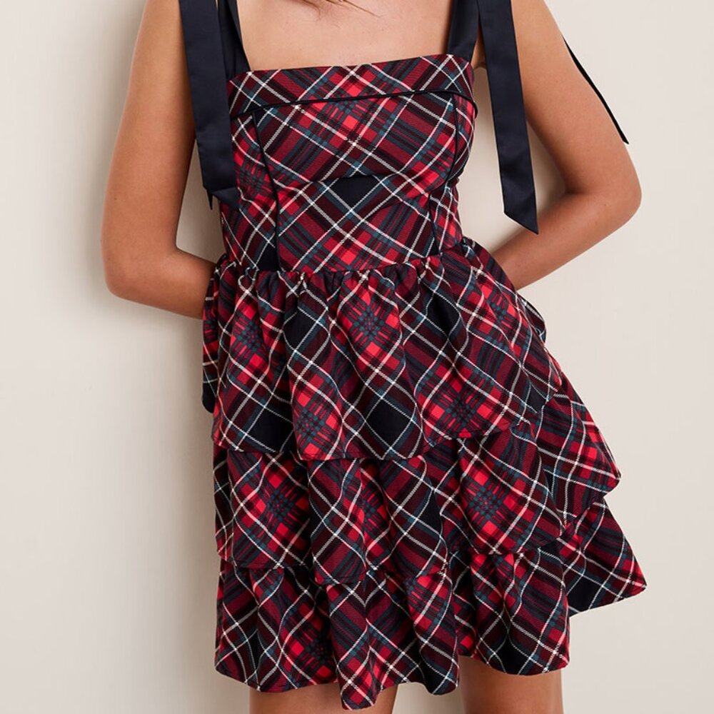 Francesca's Charlotte Plaid Tiered Mini Dress